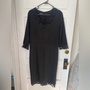 Black lace collar midi dress